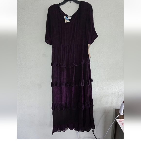VTG Carole Little Sheer Maxi Dress Sz 8 Purple Ruffles Pad Dead Stock Y2k Tiered - Picture 2 of 14